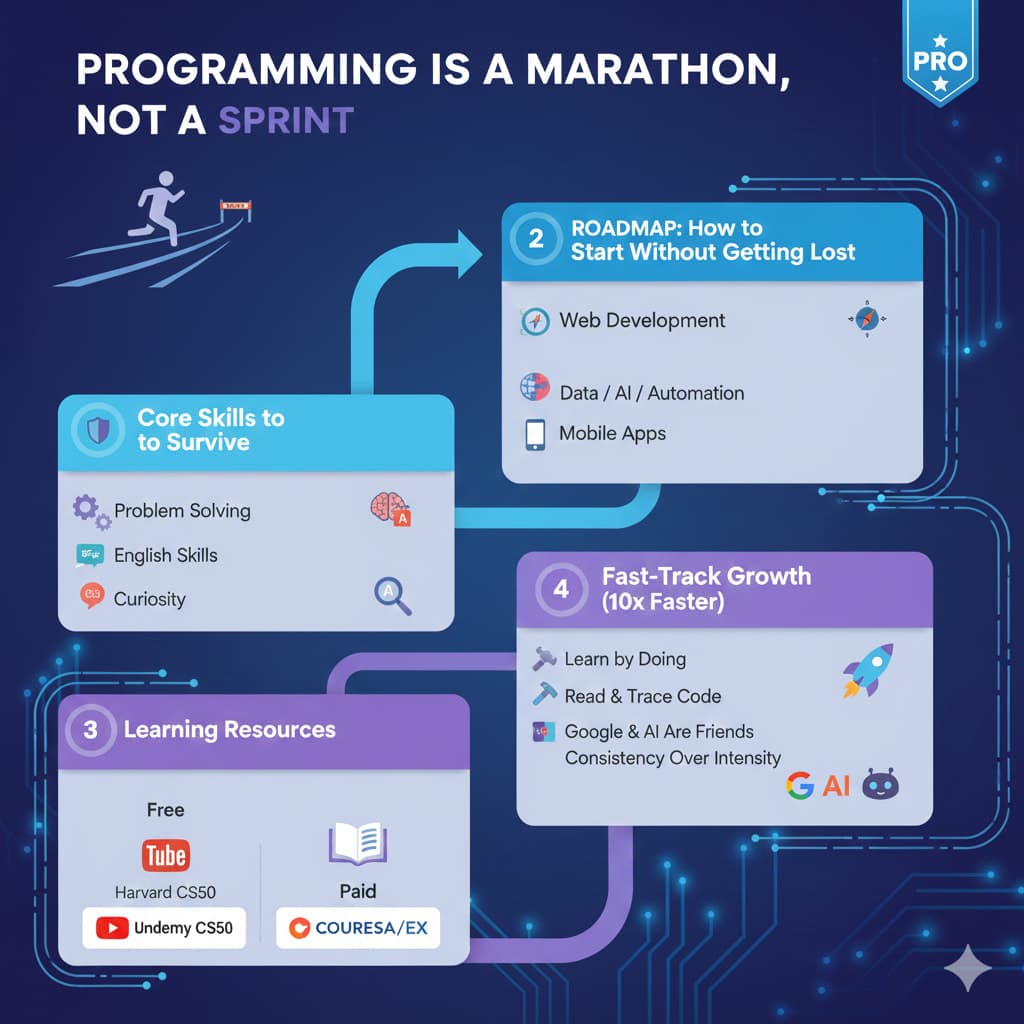 การเริ่มเรียน Programming ในยุคนี้ไม่ใช่เรื่องยาก แต่การ "หลงทาง" ง่ายมาก เพราะข้อมูลมันเยอะไปหมด